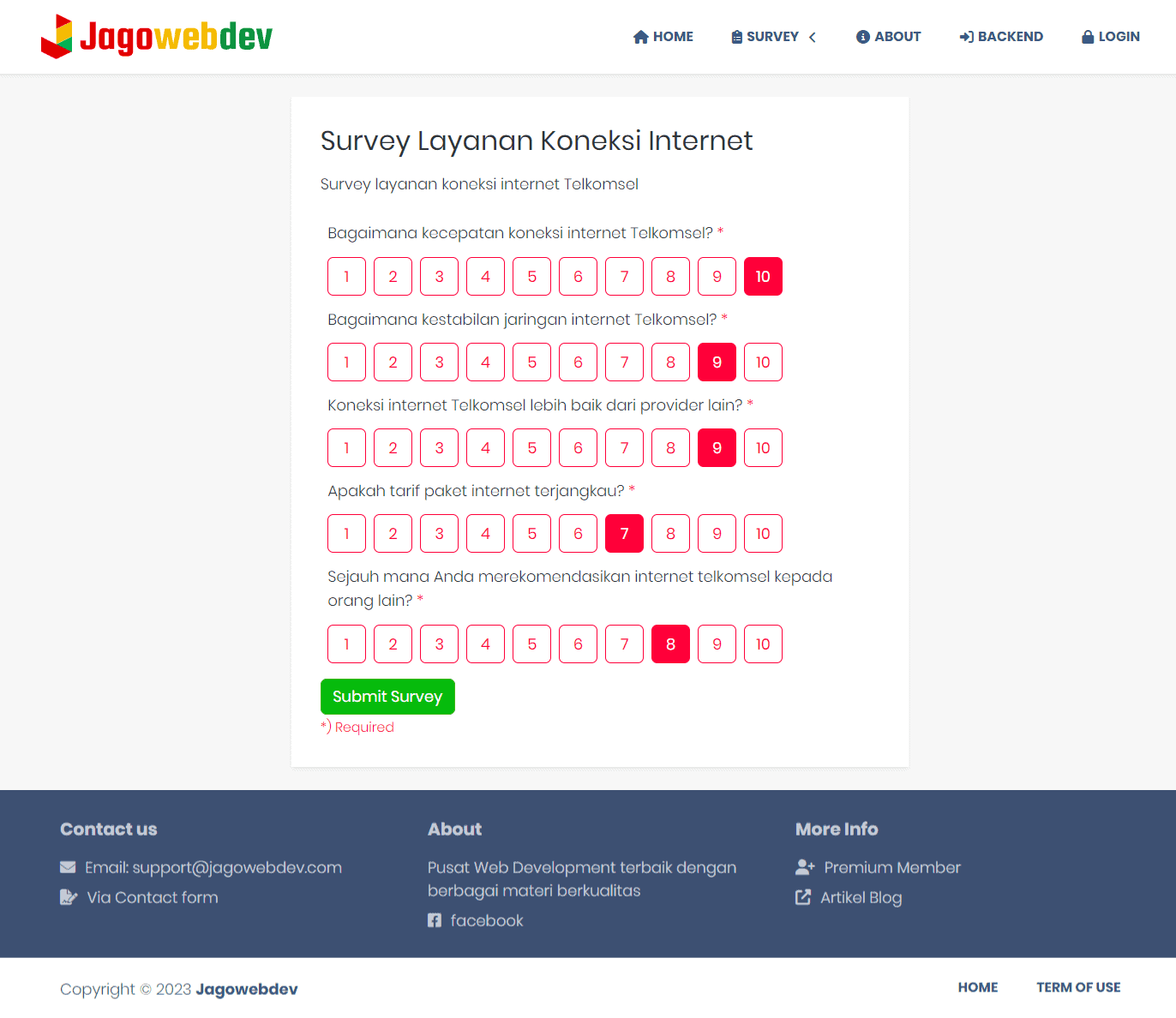 Survey Dengan Jawaban Range Angka 1 s.d. 10